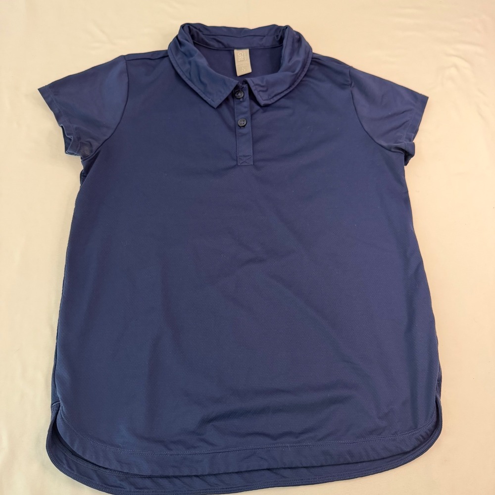 Athleta Girl Navy Blue Short Sleeve Polo Shirt Performance Active Top Size L 12